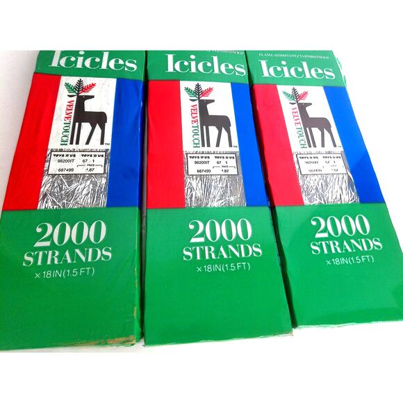 Vintage Toys R Us Silver Icicles Tinsel 2000 Strands Set Of 3 - Picture 2 of 6